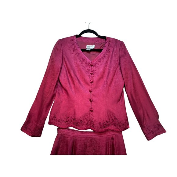 Papell Petites 2-Piece Silk Skirt Suit Set Size 6P Fuchsia - Picture 5 of 16